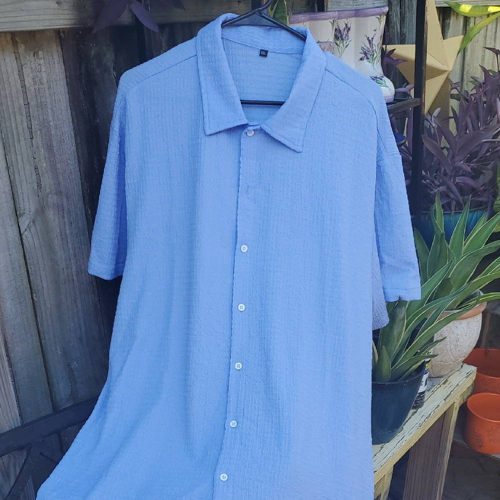 Casual Blue Short Sleeve Shirt for Men